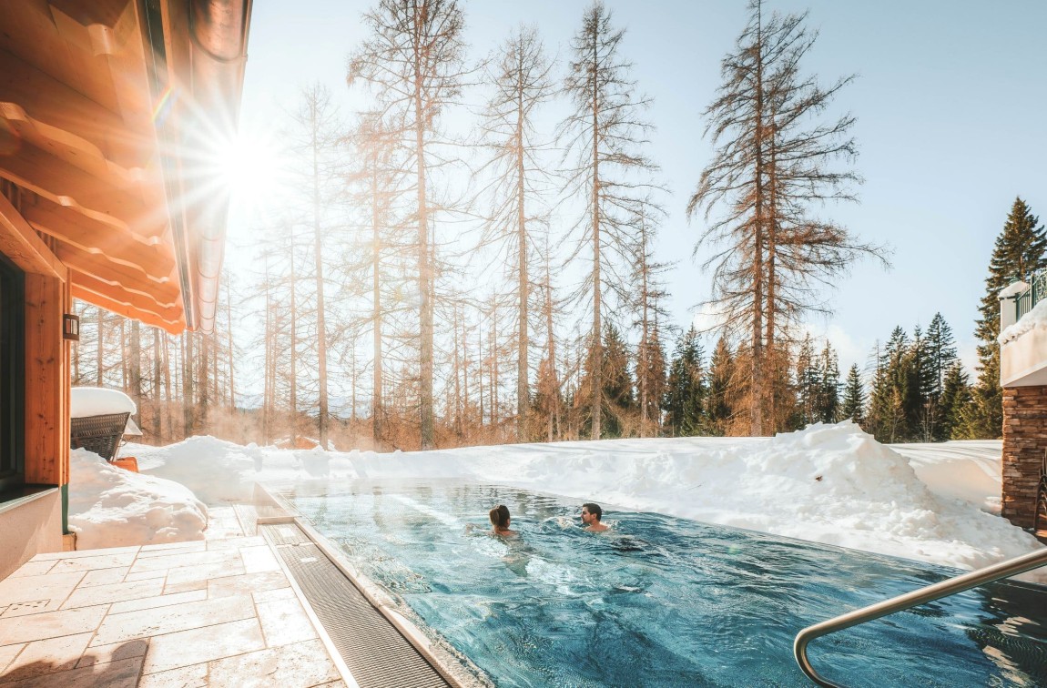 Swimming in the outdoor pool in winter