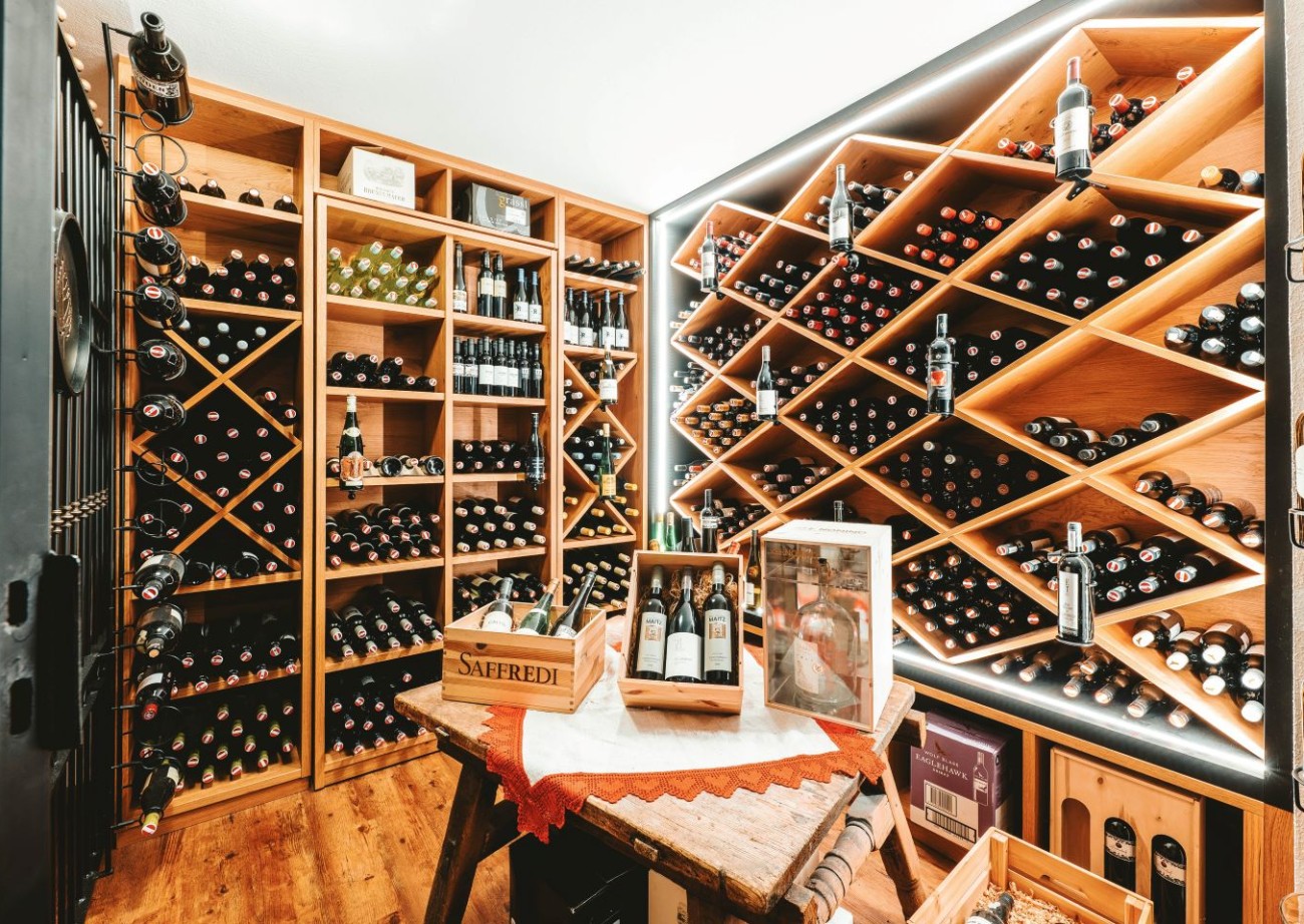 An impressive wine cellar with a fine selection of wines from around the world at Hotel Lindenhof in Ramsau am Dachstein